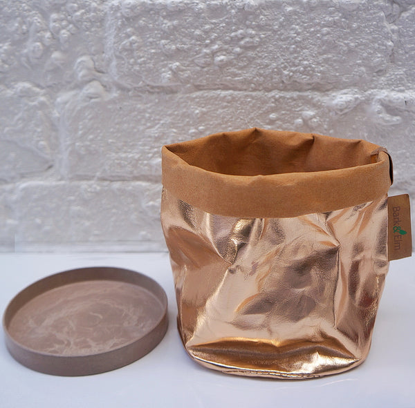 Eco Plant Bag + Saucer - Metallic Rose Gold