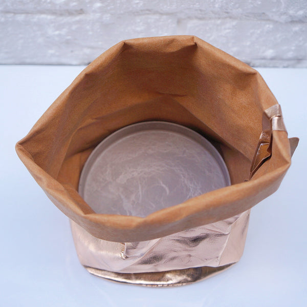 Eco Plant Bag + Saucer - Metallic Rose Gold
