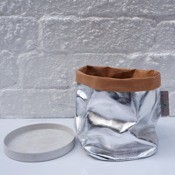 Eco Plant Bag + Saucer - Metallic Silver