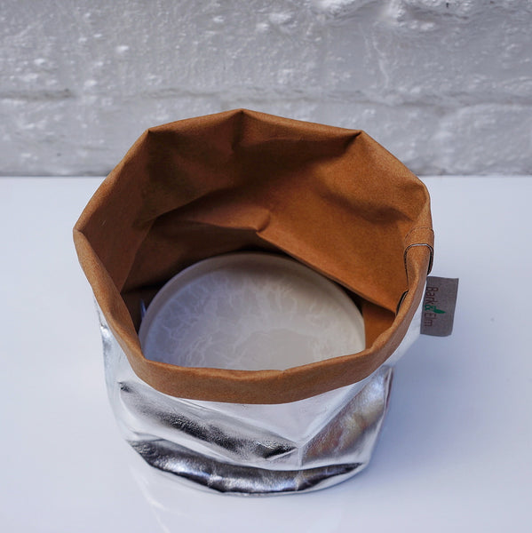 Eco Plant Bag + Saucer - Metallic Silver